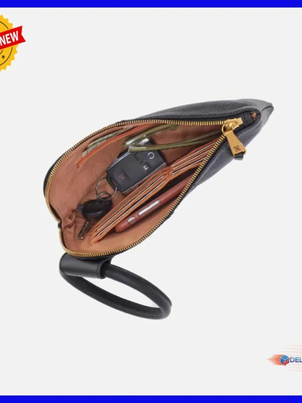 Leather Wristlet Clutch with Handle, Credit Card Slots, Zip Pocket